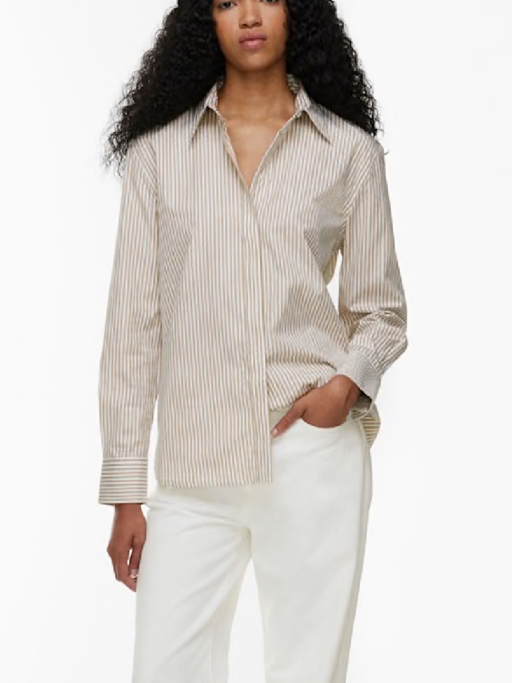 Aritzia Beige Striped Button-Down Shirt